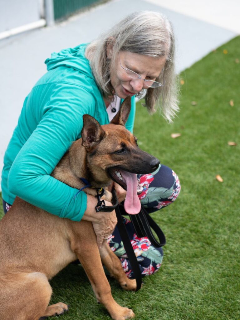 Pet owner working on dog training with her dog during a private lesson